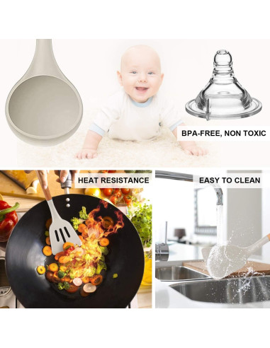 Juego de Utensilios de Cocina MIBOTE Silicona y Madera 11 Piezas