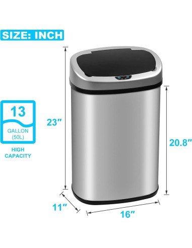 Cubo de Basura Automático Bigacc 50L Acero Inoxidable Plateado