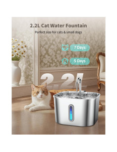Fuente de Agua para Gatos Vekonn Acero Inoxidable 2.2L Silenciosa 2