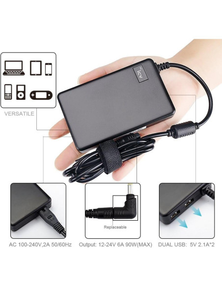 Cargador Universal 90W para Laptop HP DELL Lenovo ASUS Cargador Universal 90W para Laptop HP DELL Lenovo ASUS