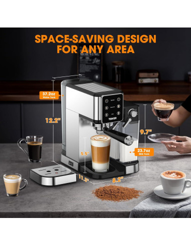 Máquina de Espresso TENKER CM5380A1 3 en 1 1350W Acero Inoxidable
