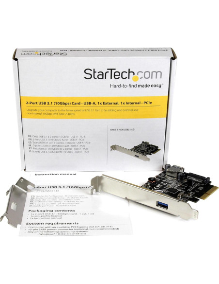 Tarjeta PCIe USB 3.1 StarTech 2 Puertos 10Gbps USB-A Tarjeta PCIe USB 3.1 StarTech 2 Puertos 10Gbps USB-A