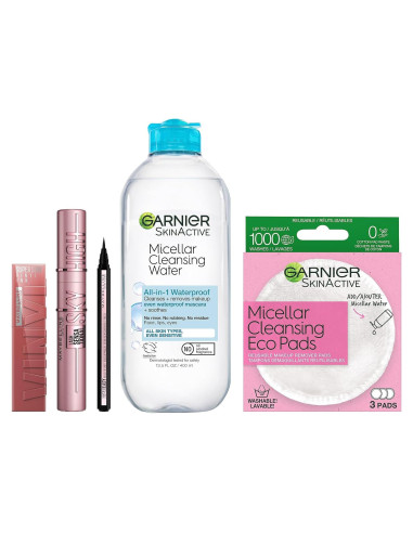Paquete Agua Micelar Garnier + Almohadillas Ecológicas + Máscara Maybelline