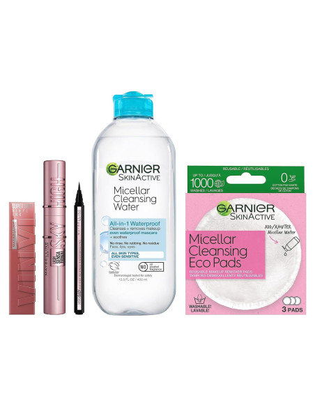Paquete Agua Micelar Garnier + Almohadillas Ecológicas + Máscara Maybelline Paquete Agua Micelar Garnier + Almohadillas Ecológicas + Máscara Maybelline