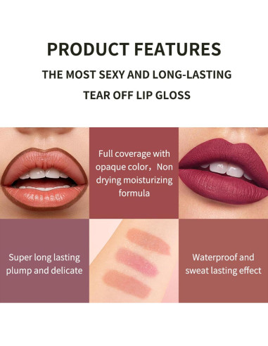 Lápiz Labial Peel Off Dulele Set de 3 Tintes Labiales Rosa