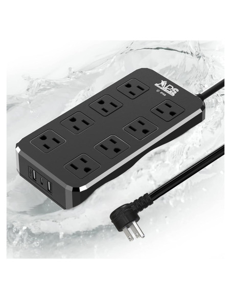 Regleta Impermeable Qiyuan 8 Salidas 3 USB 1.83m 1875W Regleta Impermeable Qiyuan 8 Salidas 3 USB 1.83m 1875W
