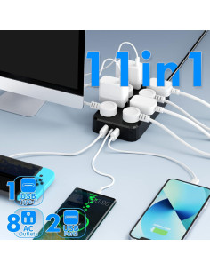 Regleta Impermeable Qiyuan 8 Salidas 3 USB 1.83m 1875W 2