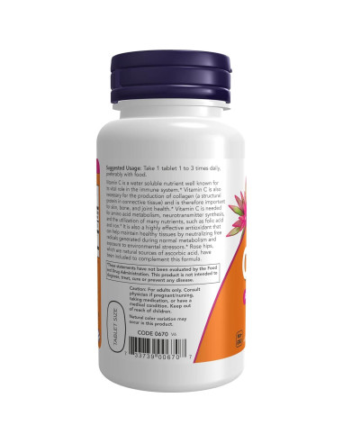 Vitamina C-500 NOW con Rosa Mosqueta - 100 Tabletas (2 Paquetes)