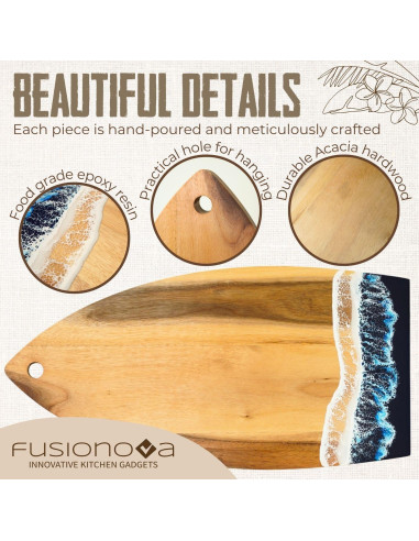 Tabla de Cortar Fusionova Acacia Epoxi 40x20 cm Surf