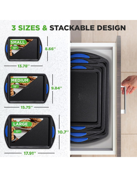 Set de 3 Bandejas para Hornear NutriChef Antiadherentes 230C Set de 3 Bandejas para Hornear NutriChef Antiadherentes 230C