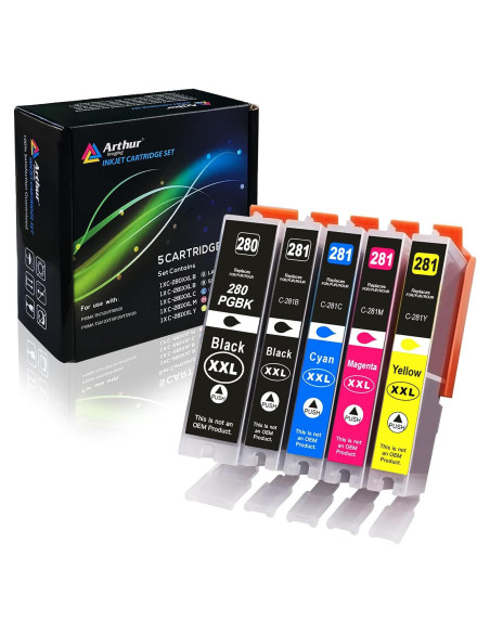 Cartuchos de tinta compatibles Arthur Imaging para Canon PGI-280XXL CLI-281XXL - Paquete de 5 Cartuchos de tinta compatibles Arthur Imaging para Canon PGI-280XXL CLI-281XXL - Paquete de 5