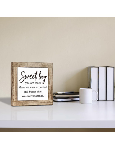 Placa de Madera Sweet Boy 15x15cm Decoración Rústica