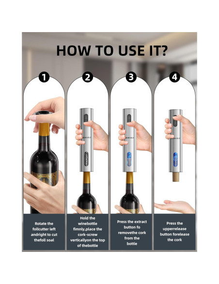 Juego de Vino Eléctrico Newise 4 en 1: Sacacorchos, Aerador, Tapones Juego de Vino Eléctrico Newise 4 en 1: Sacacorchos, Aerador, Tapones