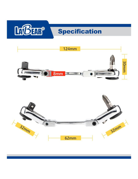 Carraca Dual Flexible LABEAR 1/4" con Cabeza de 180 Carraca Dual Flexible LABEAR 1/4" con Cabeza de 180