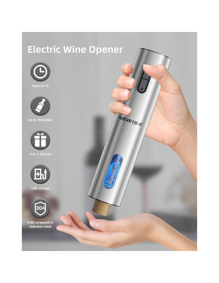 Juego de Vino Eléctrico Newise 4 en 1: Sacacorchos, Aerador, Tapones Juego de Vino Eléctrico Newise 4 en 1: Sacacorchos, Aerador, Tapones
