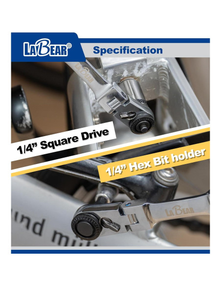 Carraca Dual Flexible LABEAR 1/4" con Cabeza de 180 Carraca Dual Flexible LABEAR 1/4" con Cabeza de 180