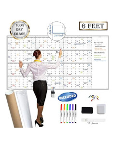 Calendario Anual de Pared Reutilizable JJPRO 182.88x96.52cm