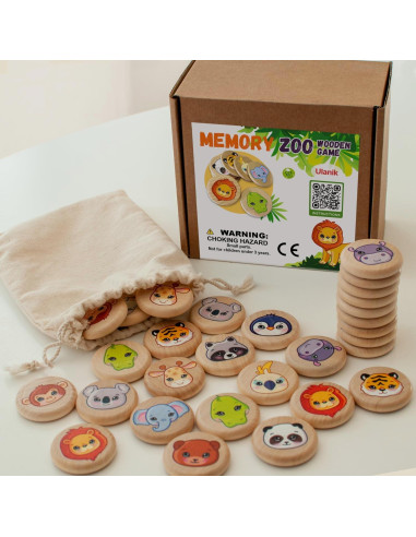 Juego de Memoria de Animales Salvajes Ulanik - 30 Fichas de Madera