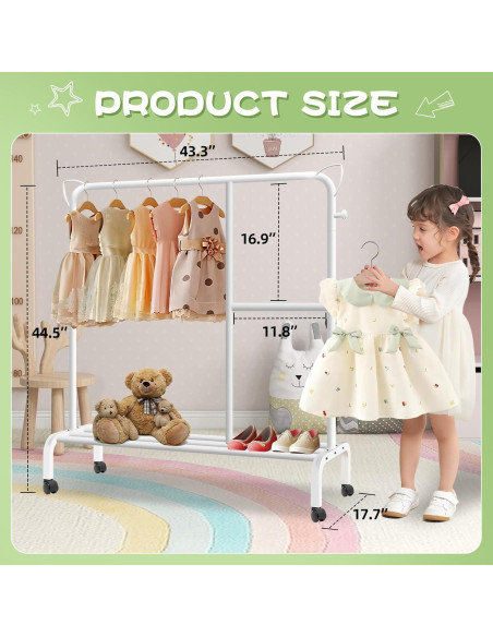 Perchero para Niños Lnoauys Blanco con Estante y Ruedas Perchero para Niños Lnoauys Blanco con Estante y Ruedas