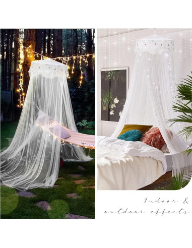 Dosel de Cama Jeteventy para Niñas - Cortina Redonda Blanca