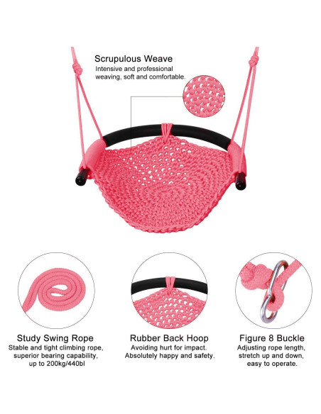 Asiento de columpio JKsmart rosa para niños, 200 kg, ajustable Asiento de columpio JKsmart rosa para niños, 200 kg, ajustable