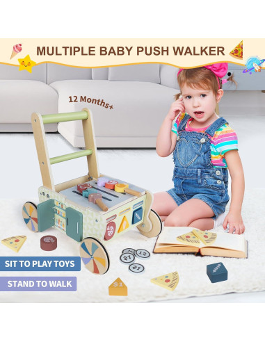 Andador de Madera Montessori para Bebés con Juguetes Interactivos