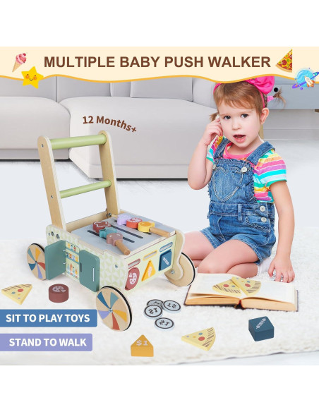 Andador de Madera Montessori para Bebés con Juguetes Interactivos Andador de Madera Montessori para Bebés con Juguetes Interactivos