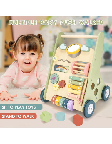 Andador de Madera Montessori para Bebés con Juguetes Interactivos