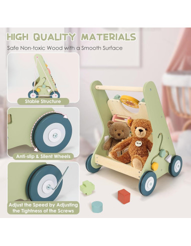 Andador de Madera Montessori para Bebés con Juguetes Interactivos