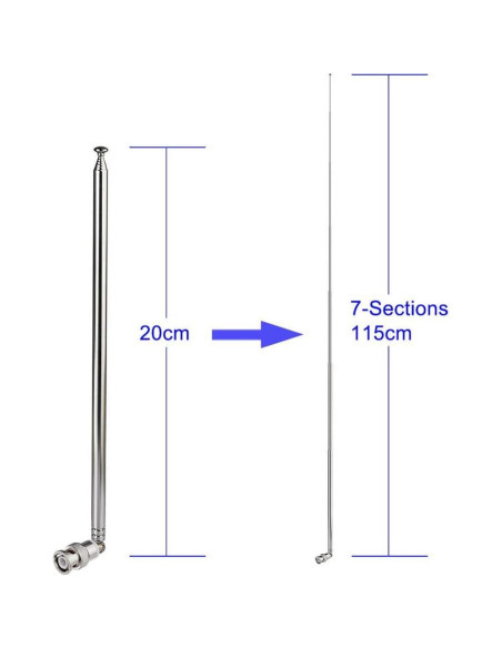Antena Telescópica Bingfu 20-1300MHz BNC Macho 7 Secciones Antena Telescópica Bingfu 20-1300MHz BNC Macho 7 Secciones