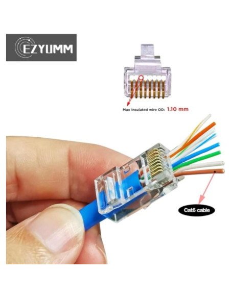 Conectores RJ45 Cat 5 y Cat 6 ZYU 20 unidades 8P8C chapados en oro Conectores RJ45 Cat 5 y Cat 6 ZYU 20 unidades 8P8C chapados en oro