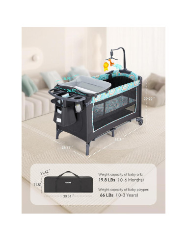 Cuna CoziBB 5 en 1 con Mesa de Cambio Desmontable y Música