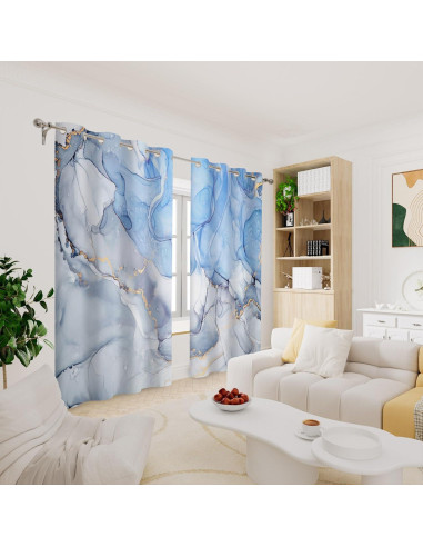 Cortinas Blackout Renaiss 106.7x213.4 cm Azul Mármol 2 Piezas