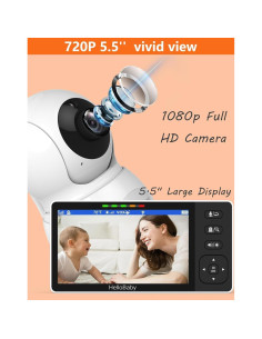 Monitor de Bebé HelloBaby HB6081 720P 5.5" con Cámara y Audio 2