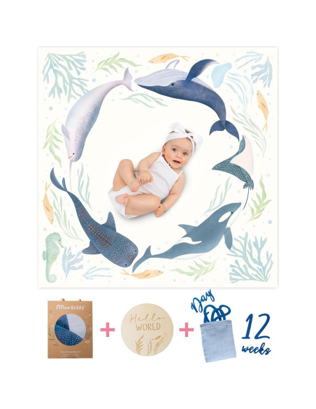 Manta de Hitos para Bebés Miaoberry Ocean - Algodón Orgánico 119.4 cm Manta de Hitos para Bebés Miaoberry Ocean - Algodón Orgánico 119.4 cm
