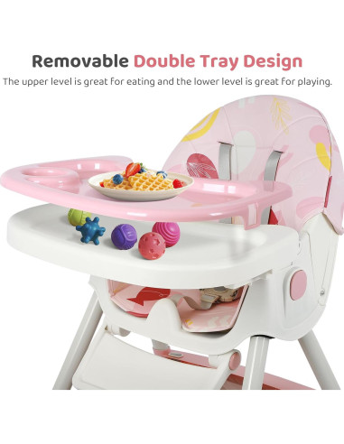 Silla Alta Plegable 6-en-1 para Bebés Rosa - Ajustable y Segura