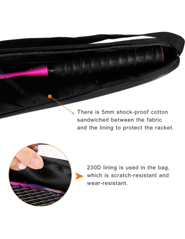 Funda de Bádminton PATIKIL Acolchada Negra 71x25cm