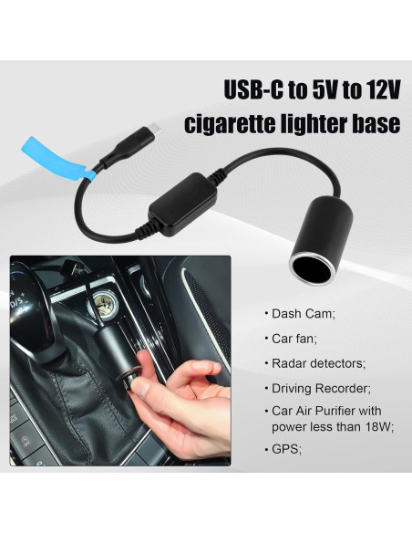 Adaptador USB C a Encendedor de Cigarrillos PEUTIER 12V 18W Adaptador USB C a Encendedor de Cigarrillos PEUTIER 12V 18W
