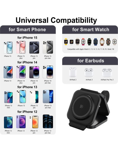 Cargador Inalámbrico 3 en 1 Asooaek para iPhone y Apple Watch