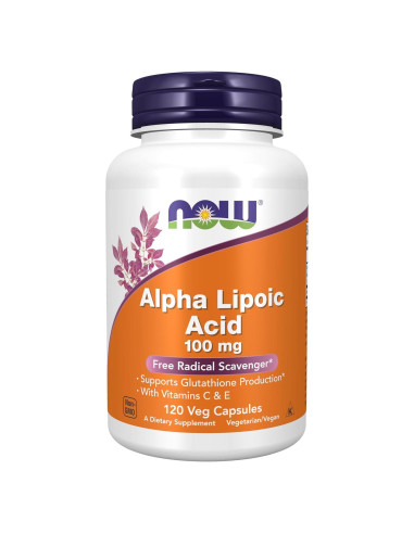 NOW Foods Ácido Lipoico 100 mg con Vitaminas C y E - 120 Cápsulas Veganas