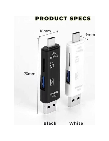 Lector de Tarjetas 5 en 1 VOLT+ USB-C MicroUSB SD Blanco