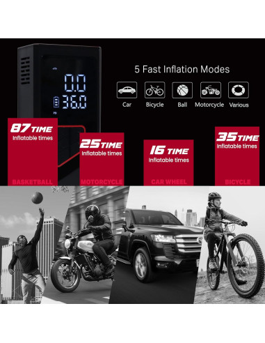 Compresor de aire portátil ALLCAZON 150 PSI, inflador para neumáticos