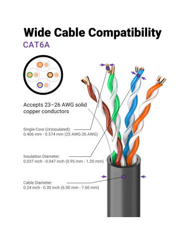 Conector RJ45 CAT6 VCELINK, 10 Gbps, Paquete de 6, Negro
