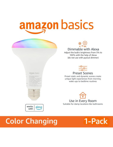 Bombilla LED inteligente BR30 Amazon Basics 9W RGBW E26