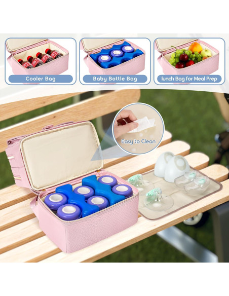 Bolsa de Extractor de Leche Fasrom Rosa con Enfriador y Compartimentos Bolsa de Extractor de Leche Fasrom Rosa con Enfriador y Compartimentos
