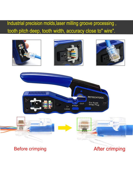 Kit de Crimpado RJ45 PETECHTOOL con Pelacables y 10 Conectores Kit de Crimpado RJ45 PETECHTOOL con Pelacables y 10 Conectores