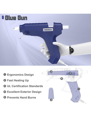 Pistola de Pegamento Caliente Halobios 40W Azul con 20 Barras