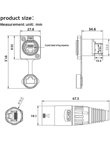 Conector RJ45 Impermeable Blindado PENGLIN CAT6/5E/5 - 2 Juegos
