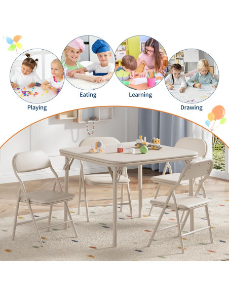 Juego de Mesa y Sillas Plegables GarveeHome 3 Piezas Beige Juego de Mesa y Sillas Plegables GarveeHome 3 Piezas Beige