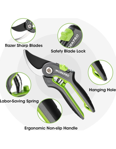 Tijeras de podar WORKPRO 2 piezas 20.32 cm y 15.88 cm
